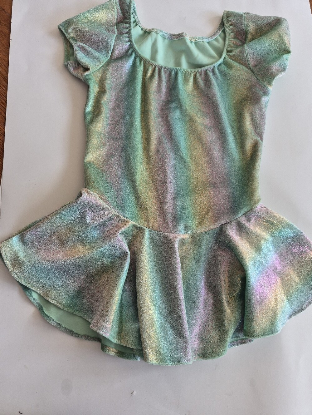 Girl Shimmery Mint Iridescent Rainbow Figure Skating dress Size 10-12 custom